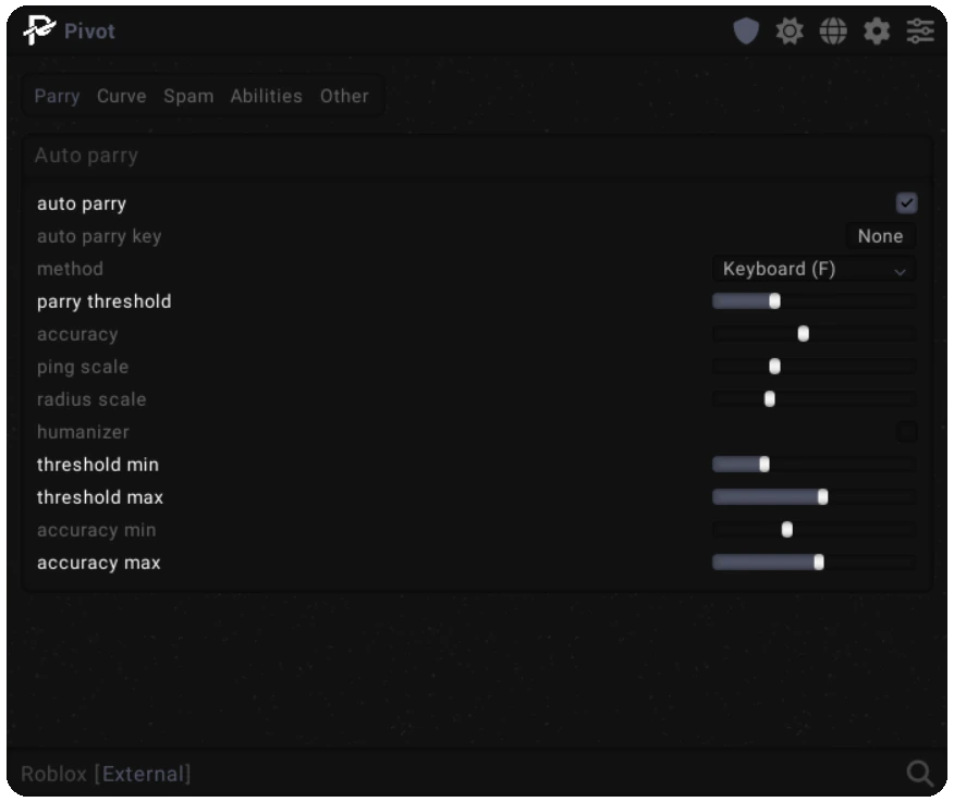 Pivot External Blade Ball parry settings